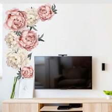 4pcs Rich And Noble Peony Flower Spray Painted Wall Stickers, Can Be Used For Living Room, Bedroom, Kitchen Wall Decoration
