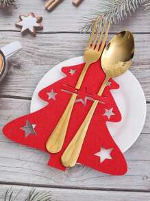 10/20pcs Christmas Tree Design Cutlery Holders, Felt Silverware Storage Bag, Red & Green Knife Fork Covers For Xmas Party Dinner Table Dinnerware Decorations Supplies,Christmas - Multicolor - View 11