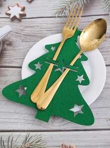 10/20pcs Christmas Tree Design Cutlery Holders, Felt Silverware Storage Bag, Red & Green Knife Fork Covers For Xmas Party Dinner Table Dinnerware Decorations Supplies,Christmas - Multicolor - View 9