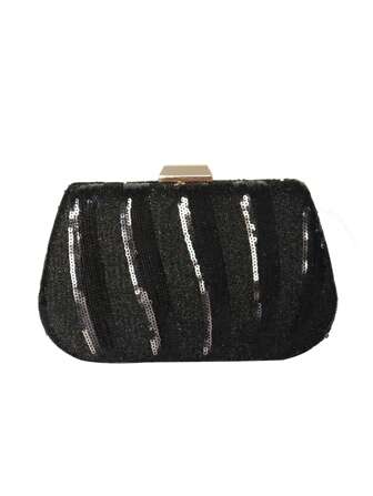 New Striped Sequin Evening Bag, Fashion Sequins Clutch Purse, Cross-Border Formal Dress Bag, Metal Box Clutch