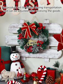 1pc Artificial Christmas Pine Cone, Red Berry & Bow Wreath Decor - Mini Hanging Ornament For Front Door, Fireplace, Dining Table, Home Decor