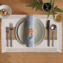 1/4/6 peças de jogos americanos de linho, jogos americanos de fazenda com borlas para decoração de mesa, jogos americanos rústicos de macramê de estopa para mesa de cozinha