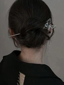 1Pc New Chinese Style Butterfly Flower Tassel Hair Stick For Women Vintage Metal Hanfu Chopstick Hair Sticks Hair Accessories Hair Bun Hair Pin Hair Bun Maker Bun Hair Piece Hair Styling Pins, School Stuff, Head Accessories - Multicolor - View 15