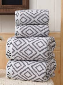 QIBHI 1/3件套灰白相间编织毛巾套装，包含1条浴巾或1条洗脸巾，吸水性强，适用于家庭和浴室，可选尺寸，适用于美容院、家庭浴室、酒店、运动场所等，是居家必备的毛巾、护肤浴巾。 - 灰色 - 查看 5