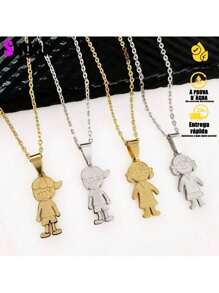 Silver Gold Chain Necklace. Couple Pendant Boy Girl Brothers Family Stainless Steel - Silver 1 Boy - View 3