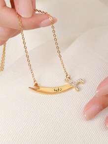 1pc Arabic Name Necklace, Engraved Arabic Knight Necklace, 18K Gold Plated Stainless Steel Unisex Necklace, Gift For Men, Father's Day Gift, Birthday Gift, Graduation Gift, Anniversary Gift, Christmas Gift, Party Gift