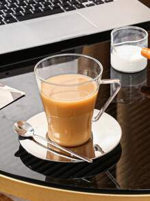 WGROOM 3pcs/Set Glass Coffee Cup And Saucer Set, Suitable For Home Kitchen, Restaurant, Living Room, Tea, Coffee, Milk, Juice Use, Outdoor, Wedding, Party, Gift, Birthday, Christmas Back To School - Light Grey - View 8