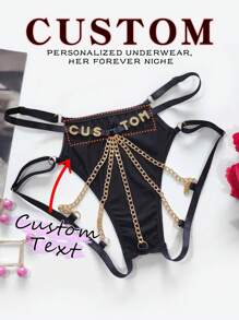 定制性感金属链内衣DIY拼接趣味丁字裤T裤定制任意字母,圣诞服装,圣诞礼物,圣诞快乐,定制圣诞内衣,狂欢 - 黑色 - 查看 1