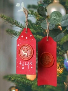 1套（印章头+手柄）创意圣诞蜡封印章，木纹手柄+黄铜印章头，非常适合圣诞信件和贺卡 - 彩色 - 查看 3