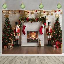 1 件，多功能圣诞摄影背景面料 - 设计有节日壁炉和圣诞树配套袜子，适合节日派对、蛋糕桌横幅和照相亭、圣诞节 - 多色 - 查看 9
