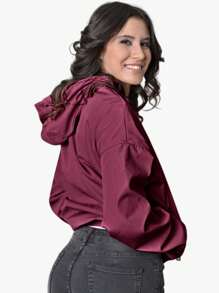 Chamarra Chaqueta Cazadora Mujer Peluche Interno Gorro Ajustable Bolsas Laterales Resorte en Mangas y Cintura  Moda - Vino - Ver 3