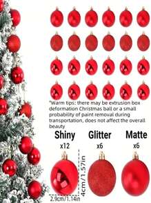 24 piezas/Caja Bolas de Navidad Mini de 4 cm/2.9 cm, Adornos colgantes a prueba de roturas para Navidad, cumpleaños, San Valentín, fiesta de bodas, hogar, oficina, exterior, árbol de Navidad, crear ambiente navideño, regalo de Navidad