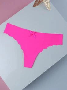 1pc Women Low Waist Seamless Lace Trim Thong Panty, Rose Red