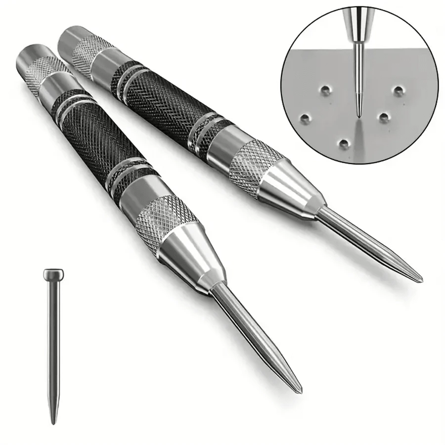 1pc Automatic Center Punch, 5-Inch Heavy Duty Steel Spring Center Punch With Adjustable Tension Punch Tool, Suitable For Metal, Wood, Glass And Plastic, Ideal For DIY Hobbyists