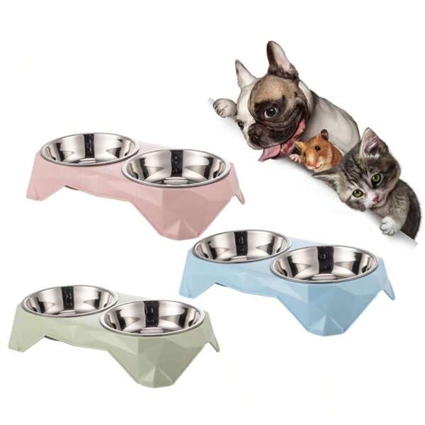 1 cor aleatória, presente para amantes de gatos/cães e tigela para animais de estimação com amor para mães de cães/gatos, tigela dupla, tigela alta para amantes de cães e mães de cães, tigela para amantes de gatos e mães de gatos, proteção para o pescoço, parte inferior antiderrapante, tigela destacável para amantes de cães e mães de cães, presente para amantes de gatos/cães e suprimentos para animais de estimação com amor para mães de cães/gatos