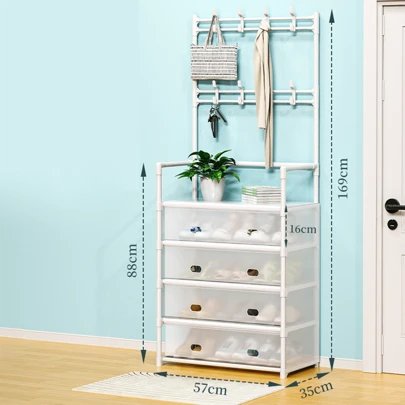 Perchero de 5 niveles con barra de metal para ropa, estante para zapatos para la entrada de la puerta principal, perchero y estante para zapatos de entrada, organizador de almacenamiento multifuncional de entrada, decoración de habitación, decoración de otoño, decoración de dormitorio