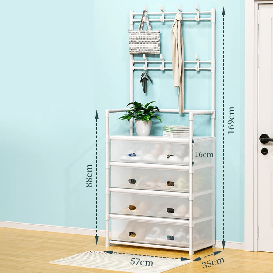5-Tier Hall Tree With Metal Clothes Rail, Shoe Rack For Front Door Entryway, Entryway Shoe Rack With Coat Rack, Multifunctional Entryway Storage Organizer Room Decor Home Decor Fall Decor Bedroom Decor - White - View 1