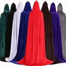 1pc Green Long Hooded Velvet Cloak, Unisex Halloween Costume Robe - Green - View 1