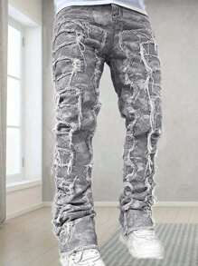 Jeans vaqueros casuales de ajuste slim con efecto desgastado para hombre