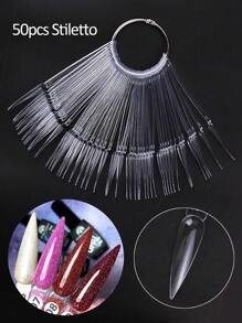 50 Stück klare lange Stiletto Nagel Farbkarten, Falsche Nagel Spitzen, Nagellack Farbgel Palette, abnehmbare Schablonen, Maniküre Form, Nagelzubehör für Salon