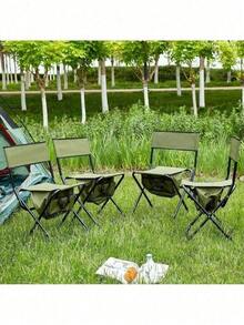 4-Piece Folding Outdoor Chair With Storage Bag, Portable Chair For Indoor, Outdoor Camping, Picnics And Fishing,Green - 綠色+鋼-2 - 查看 2