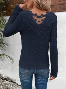 Damen Langarm Lässig T-Shirt mit Rundhalsausschnitt in Einfarben