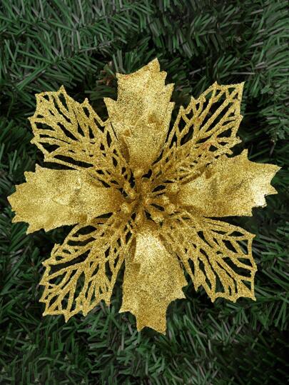 1 件/5 件/10 件/20 件一品红闪光圣诞花，适用于圣诞树和花环装饰，直径 3.5 英寸/5.9 英寸/9.45 英寸（带夹子），圣诞节节日装饰，新年派对用品，圣诞节