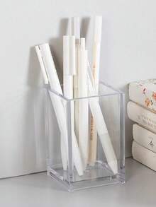 1 Hộp đựng cọ trang điểm bằng acrylic trong suốt có 1 ngăn, thích hợp để đựng và sắp xếp bút chì và cọ trang điểm để bàn. Dùng cho văn phòng và gia đình - Trong sáng - Xem 2