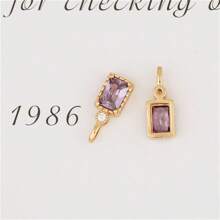 5pcs Rectangular Copper Edged Multi-Color Zirconia Stone Pendant Charm For DIY Necklace & Earring