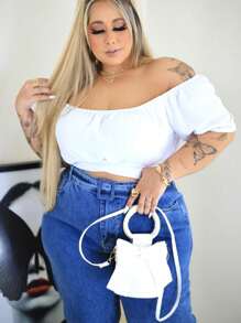 Women's Plus Size Wide Leg Jeans With Belt - Màu xanh lam - Xem 3