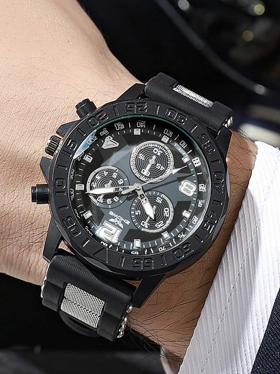 1 件时尚奢华混合水钻标记表盘硅胶石英表，适合日常搭配、生日、女士礼物、周年纪念、年终促销、光棍节、万圣节促销和其他节日礼物，无礼盒 - 黑色 - 查看 1