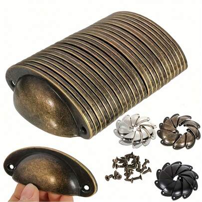 10pcs Vintage Style Embedded Metal Pulls, Suitable For Drawers, Cabinets, Trash Cans, With Installation Accessories, Painted Surface, Suitable For Home Furniture