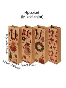 4 piezas Bolsa de regalo de Navidad, Bolsa de papel Kraft con diseño de hombre viejo de dibujos animados para botella de vino tinto, Bolsa para botella de vino de Navidad, Bolsa de papel Kraft grueso para botella de vino, Bolsa de regalo de Navidad de papel Kraft con asa, Bolsa para botella de vino para decoración de mesa de restaurante y hotel, Suministros de decoración navideña