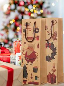 4 piezas Bolsa de regalo de Navidad, Bolsa de papel Kraft con diseño de hombre viejo de dibujos animados para botella de vino tinto, Bolsa para botella de vino de Navidad, Bolsa de papel Kraft grueso para botella de vino, Bolsa de regalo de Navidad de papel Kraft con asa, Bolsa para botella de vino para decoración de mesa de restaurante y hotel, Suministros de decoración navideña
