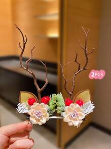 2 件儿童可爱彩色驯鹿鹿角圣诞发夹 - 彩色 - 查看 11