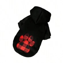 1 件心形和爪子印花格子连帽衫，适合小型/中型/大型犬和猫，适合秋冬季户外穿着 - 彩色 - 查看 10