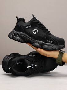 GUYISA 男式轻便休闲透气工作安全鞋，带钢头，防刺穿，四季皆宜 - 黑色 - 查看 9