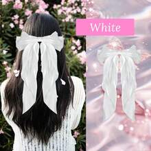 2 件缎带蝴蝶结马尾辫夹，优雅法式丝带蝴蝶结发夹，黑白丝滑缎带蝴蝶结发饰，适合女士和女孩（黑色、白色）万圣节 - 彩色 - 查看 4