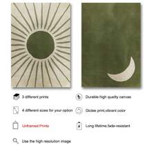 2pcs Set Unframed Green Moon Sun Retro Boho Art Poster Bohemian Abstract Minimalist Vintage Painting Canvas Print Minimalist Wall Picture For Dorm,Living Room,Apartment,Bedroom,Office,Modern Home Decoration - Multicolor - View 5