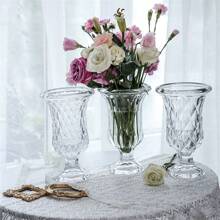 1 chiếc bình thủy tinh chân cao cổ điển, bình thủy tinh miệng rộng phong cách châu Âu cổ điển trang trí nhà cửa, bình thủy tinh chân cao, bình hoa nhân tạo, bình trang trí để bàn, bình hoa thủy tinh sang trọng cổ điển, bình thủy tinh chân cao, bình hoa pha lê trong suốt, bình trang trí nhà trọ theo phong cách Ins - Nhiều màu - Xem 4
