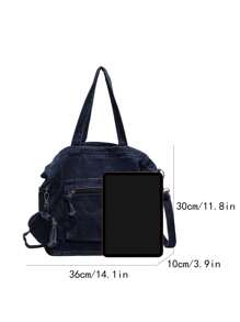 2pcs Fashionable New Retro Style Large Capacity Tote Bag Niche Design Solid Color Casual Simple Shoulder Bag Portable Adjustable Shoulder Strap Messenger Bag Suitable For Work Commuting Students To Class Daily Outings Shopping. - Màu xanh lam - Xem 6