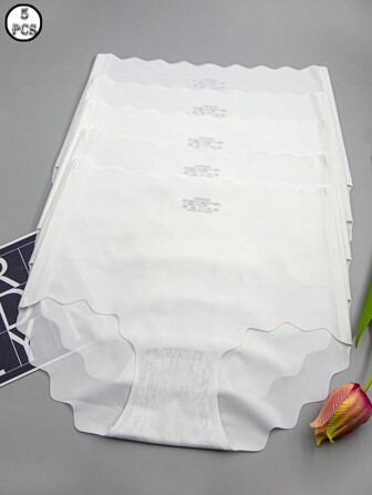 5 件装白色女式高腰无缝透气三角裤