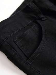 男式黑色破洞紧身牛仔裤休闲街头风弹力牛仔裤，垃圾摇滚风