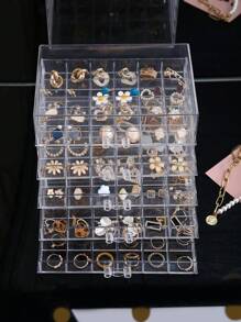 1pc Transparent 3-Layer 72-Grid Jewelry Storage Box For Women's Daily Earrings, Rings, Necklaces, Bracelets. Drawer Style 3-Layer 72-Grid Detachable Large Capacity Nail Drill & Nail Decoration Organizer