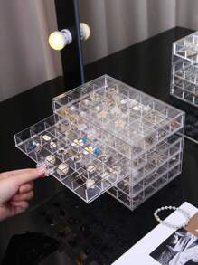 1pc Transparent 3-Layer 72-Grid Jewelry Storage Box For Women's Daily Earrings, Rings, Necklaces, Bracelets. Drawer Style 3-Layer 72-Grid Detachable Large Capacity Nail Drill & Nail Decoration Organizer
