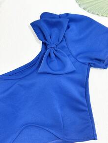 Cropped Top With Bow Tie Padding2024 - 寶藍色 - 查看 2