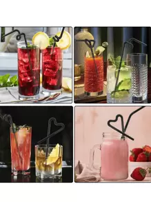 50/100/150/200Pcs Black Flexible Plastic Straws, Bendy Party Fancy Straws, Plastic Drinking Straws, Coffee And Cocktail Stirrers, Drink Accessories, For Milkshakes, Smoothies, Boba, Bubble Tea, Ice Coffee, Perfect For Home Camping Picnic Party, Party Supplies, Home Use School Supplies,Back To School