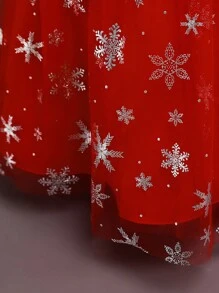 女孩公主长裙薄纱网眼泡泡袖舞会礼服，圣诞服装，红色，四季皆宜 - 紅色 - 查看 9