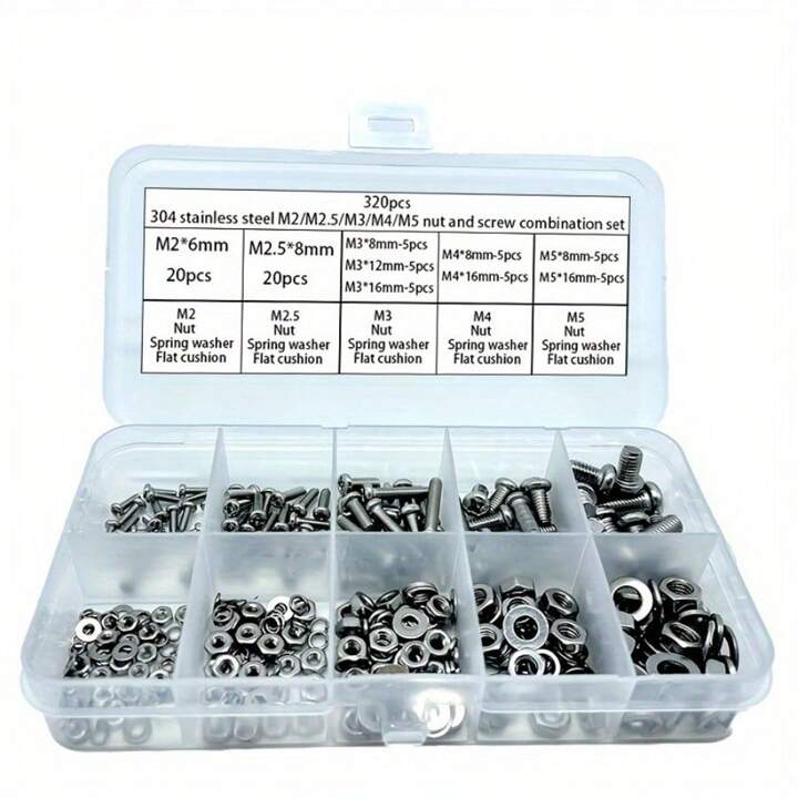 320pcs Stainless Steel SS304 Screws An Head Screws Nuts