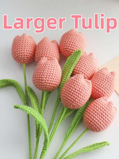1pc,DIY Crochet Tulip Gift, DIY Artificial Flowers Bouquet Handmade Knitted Tulip Bouquet Crochet Flower Bouquet Gift For Women, Valentine Day, Gift Gifts Birthday Graduation